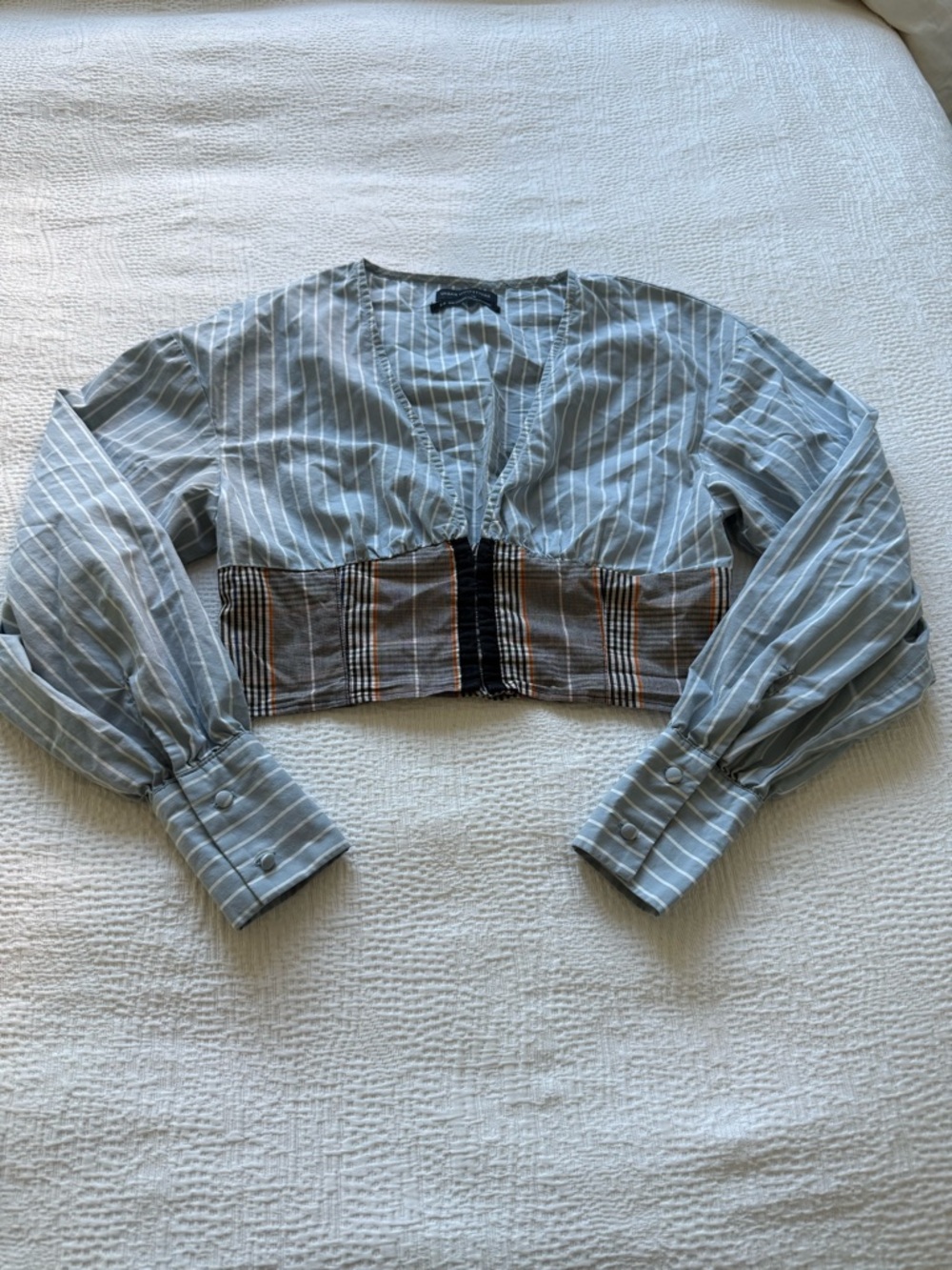Urban Outfitters Light Blue & White Striped Cropped Shirt